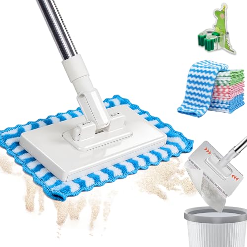 Quick Grip Mini Mop, Zero Touch MiniMop, Disposable Clip Mopstick Reusable Cloths, Retractable Gap Dust Cleaner Flat Mops with Locking Head & Sweeping Cloths (1*mop+10*Cloth)