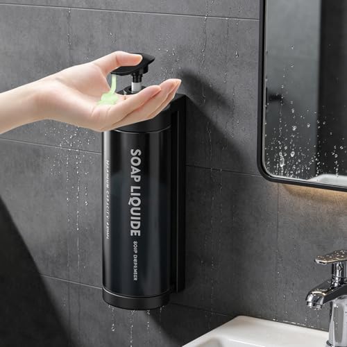 Shampoo and Conditioner Dispenser Wall Mounted, No Drill Shower Soap Dispenser with Large Pump & Key Lock, Refillable ABS Plastic Bathroom Organizer for Hotel, Gym, RV(1 Pack, Black) - color: Black, size: 1