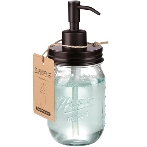 SheeChung 16 Oz Mason Jar Liquid Soap Dispenser, Glass Hand Soap Dispenser, Stainless Steel Pump Lid, Refillable Lotion Dispensers for Bathroom Countertop Kitchen (1, Bronze) - color: Bronze-1 Pack