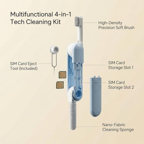 Electronic Cleaning Kit for Earbuds Phone, 3-in-1 Cleaner Tool with High-Density Brush SIM Ejection Pin, Portable 2.8in Case for AirPods iPhone Tablet Charging Port - Blue - size: 3-in-1