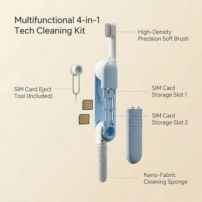 Electronic Cleaning Kit for Earbuds Phone, 3-in-1 Cleaner Tool with High-Density Brush SIM Ejection Pin, Portable 2.8in Case for AirPods iPhone Tablet Charging Port - Blue - size: 3-in-1