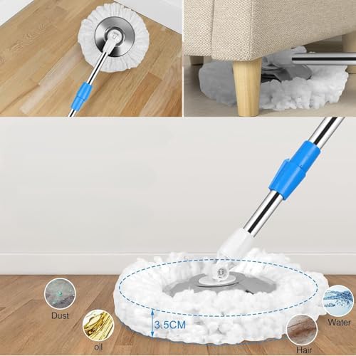 Spin Mop and Bucket with Wringer Set, 360° Spinning Mop Bucket System with 3 Microfiber Mop Replacement Heads Refills,56" Stainless Steel Extended Handle for Floor Cleaning Home(20QT) (Green) (Blue) - color: Blue