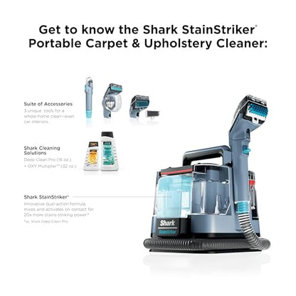 Shark StainStriker | Portable Carpet, Upholstery & Area Rug Cleaner | 4 Tools | Bonus Full-Size Solutions | Powerful Stain & Odor Remover | Deep Clean & OXY Solutions | Blue | PX202BRN - style: StainStriker + 4 Tools + XL Cleaning Solutions