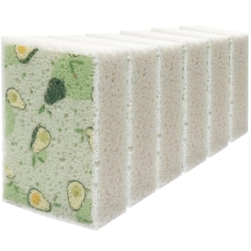 Scratch Scrub Sponge, 6 Kitchen Sponges for Cleaning Around the Home, Bathroom & More, Large Size Scratch-Free Dish Scrubber, Best for Nonstick Pots and Pans (4" x 6" x 1"), Avocado - color: Avocado