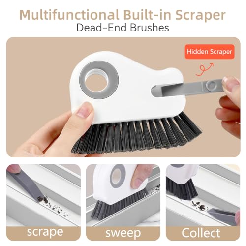 2 in 1 Groove Cleaning Brush, Window Track Cleaning Tools, Multifunction Window Track Cleaner with Hard Bristle and Hidden Scraper, Crevice Brush for Sliding Door Track, Window Seal, Sill (Gray) - color: Gray