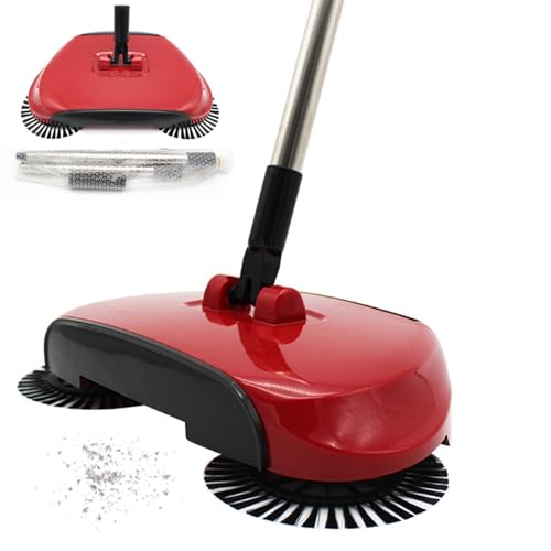 Carpet Sweeper 360° Rotation Manual Floor Sweeper with PET Broom Brush Robust Lightweight Hand for Home Office Low Carpets Rugs Undercoat Carpets, Red