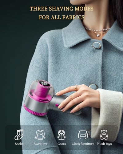 Fabric Shaver with Lint Brush, Large Lint Shaver with Digital Display, 3-Speeds Lint Remover with 6-Leaf Blades, Electric Sweater Shaver to Remove Pilling for Clothes, Furniture - color: Gray-purple