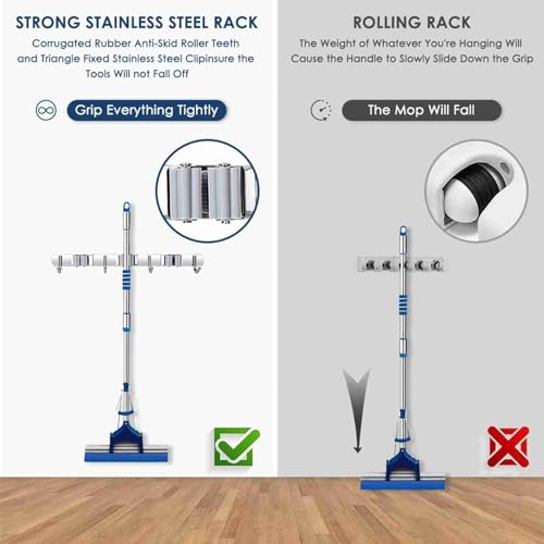 Tool Holder,2 Pack 3 Clip 4 Hook Rack,Steel Anti Rust Wall Mount Multi Function Storage for Kitchen Bathroom Garden Household Cleaning Tool Organizing Accessories