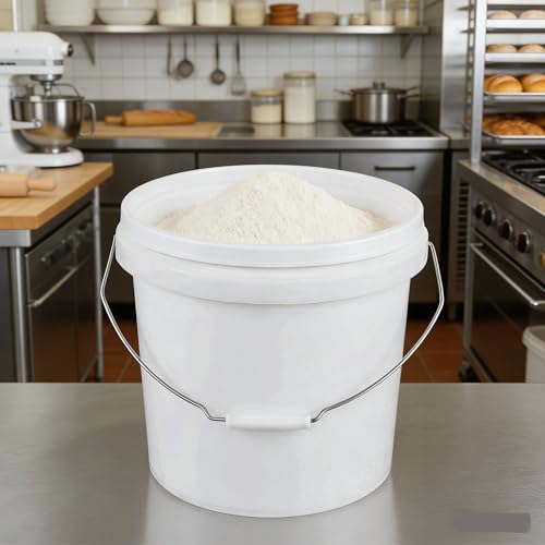 White 4-Gallon Bucket with Lid, Economical Durable BPA Free Plastic Pail Container for Storage, Multi-Use Food Grade Buckets, Metal Handles with Plastic Grip for Easy Carrying, 6 Pack