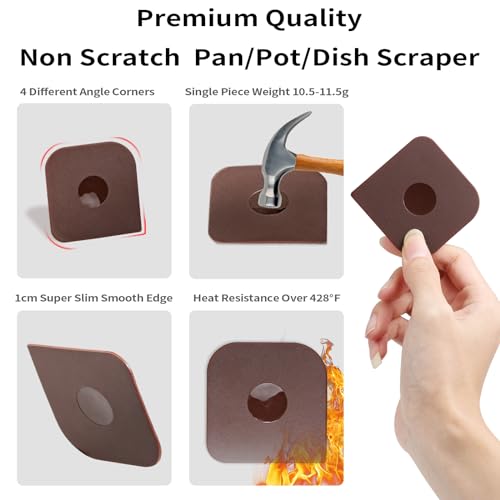 Pan Scraper Dish Scraper Tool Set, 5 Pack Plastic Pan Scraper Pot Scraper Food Scraper Nylon Non-Scratch Scraper, Polycarbonat Skillet Scraper Cleaner for Cleaning Grease Burnt Food, Kitchen Scraper - color: Brown, size: 5-Pack