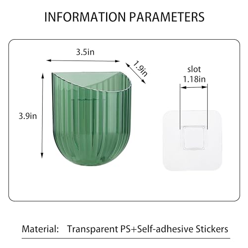Wall Mounted Storage Holder, Transparent PS Plastic, Clear Green, 3.9x3.5x1.9 Inch, Adhesive Organizer for Cosmetics, Phone, Remote (Green) - color: Green