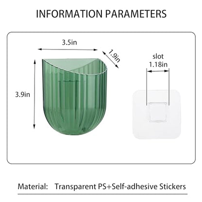 Wall Mounted Storage Holder, Transparent PS Plastic, Clear Green, 3.9x3.5x1.9 Inch, Adhesive Organizer for Cosmetics, Phone, Remote (Green 2PCS) - color: Green 2PCS