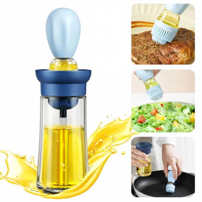 2-in-1 Oil Dispenser Glass Bottle with Silicone Brush, Squeeze Pourer for Cooking, Baking, Grilling, BBQ (Sky) - color: Sky