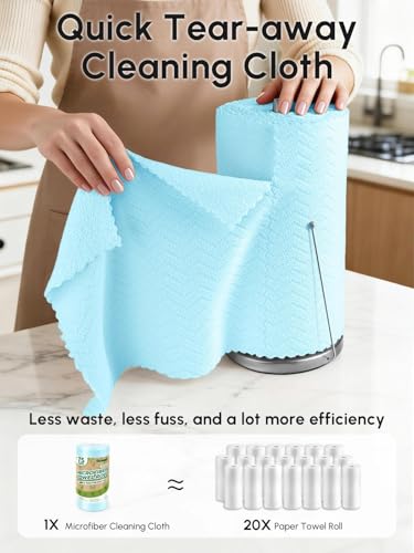 Microfiber Cleaning Cloths Roll, 75 Pack Tear Away Microfiber Towels Roll, 12" x 12" Lint Free Rags, Reusable Cleaning Cloths, Washable, Scratch Free,Ultra Absorbent Dish Rags(Blue Ripple) - color: Blue Ripple, size: 75 pack