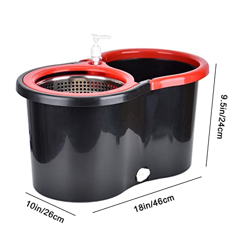 Mop and Bucket Set, 360° Spin Mop and Bucket with Wringer Set and 3 Microfiber Mop Refills, Stainless Steel 61" Extended Handle Spinning Mop Bucket System for Floor Cleaning - color: Black-1