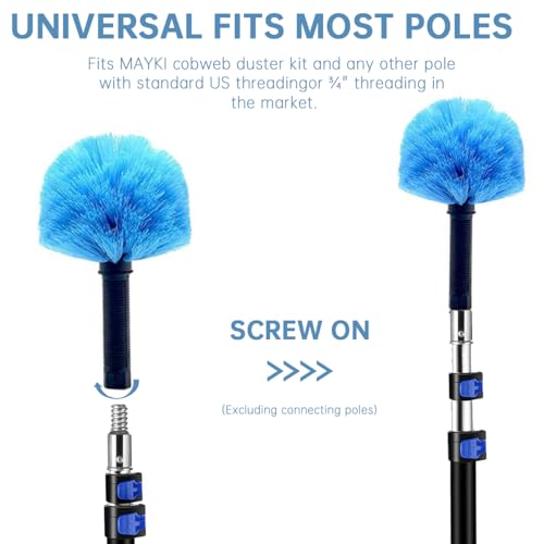 MAYKI Twist-On Cobweb Duster Head Brush 1Pcs, Fits Standard 3/4 inch Threaded Poles, Attachment Spider Web Duster Brush for Outdoor & Indoor Cleaning - size: Cobweb Dduster Head
