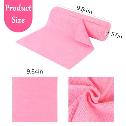 Microfiber Cleaning Cloth Roll, Tear-Away Reusable Towels, 10" x 10" Dish Cloth, 20 Sheets Washable, Lint-Free Microfiber Cloth for Kitchen, Home, Shop, Cleaning Supplies (Pink)