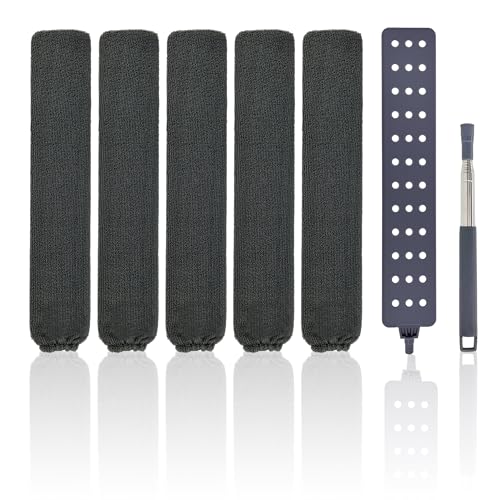 Retractable Gap Dust Cleaner Under Appliance Cleaning Tool with 5 Microfiber Dusting Cloths - Extendable Long Handle Flat Duster for Under Refrigerator Couch Bed Furniture