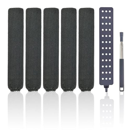 Retractable Gap Dust Cleaner Under Appliance Cleaning Tool with 5 Microfiber Dusting Cloths - Extendable Long Handle Flat Duster for Under Refrigerator Couch Bed Furniture