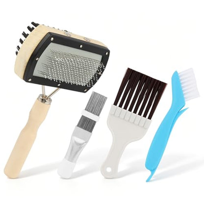 4-Piece Air Conditioner Coil Brush Kit, Refrigerator Coil Brush Set for Refrigerator Radiator & Car Coolers, Includes Dual-Sided Brush and Metal Brushes with Long and Short Bristles