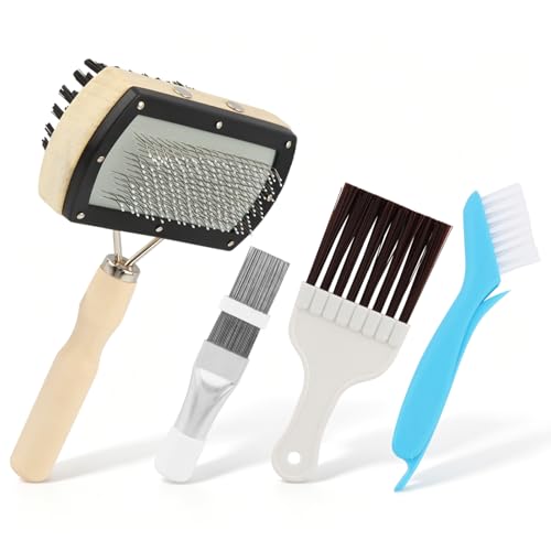 4-Piece Air Conditioner Coil Brush Kit, Refrigerator Coil Brush Set for Refrigerator Radiator & Car Coolers, Includes Dual-Sided Brush and Metal Brushes with Long and Short Bristles