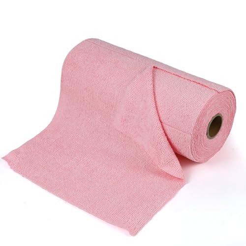 wuyaoyao 50PCS Microfiber Cleaning Cloth Roll, 10"×10" Tear Away Microfiber Towels, Reusable Washable Cloth Paper Towels, Multi-Purpose Cleaning Rags for Car Home Kitchen Garage Shop (Pink) - color: Pink