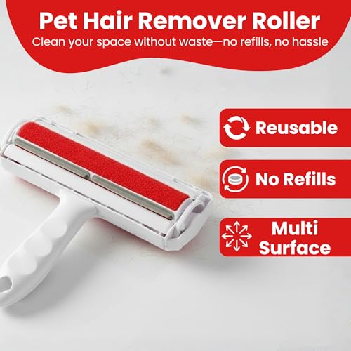 Pet Hair Remover Roller for Dogs & Cats – Reusable Fur & Lint Remover Tool, Portable Hair Removal Roller for Furniture, Couch, Carpet, Rugs, Bedding, Car Seats & Clothes, Easy-Grip Handle