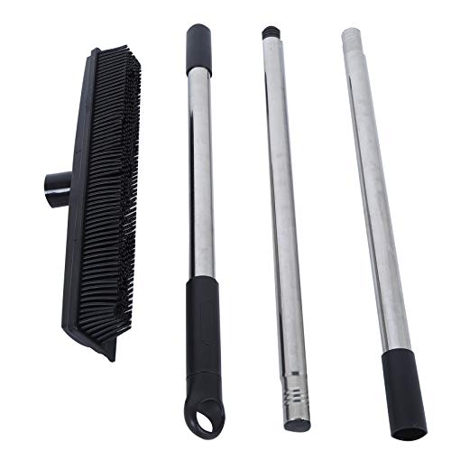 Carpet Rake for Pet Hair Removal, Rubber Broom Cleaning Brush, Telescopic Floor Broom, Pink, Adjustable Length - Multi - Functional, Non - Stick Hair Removal, Ideal for Home and (Black) - color: Black
