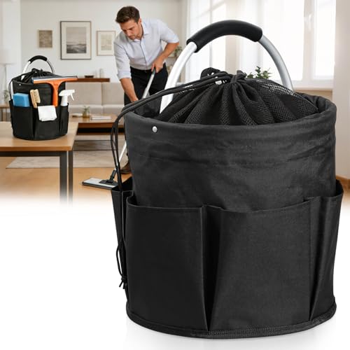 Cleaning Caddy with Handle, 17L Cleaning Products Organiser, Portable Cleaning Caddy with 7 Pockets, Foldable Storage Basket for Cleaning Products, Home, Garden & Household Supplies