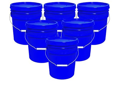 MKS Plastics 5-Gallon Bucket with Airtight Lid – Made in USA, Food Grade BPA Free Plastic, Heavy Duty Multi-Use, Metal Handle with Grip, Stackable Storage – Blue, 6 Pack - color: Blue, size: 6