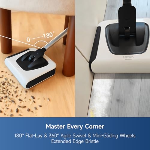 FMART FM-009 Cordless Electric Floor Sweeper — Lightweight One-Hand Operation with Flexible Handle, Quiet Design, Powerful High-Speed Edge Brush Reaches Under Furniture, for Hard Floors