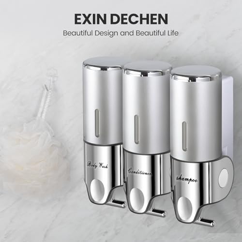 Shampoo and Conditioner Dispenser,Dispensers for The Shower,Shower Soap Dispenser 3 Chamber No Drill,Shampoo Conditioner Body Wash Dispenser Wall Mount for Bathroom(Triple x 17.6 oz,Silver) - color: Silver
