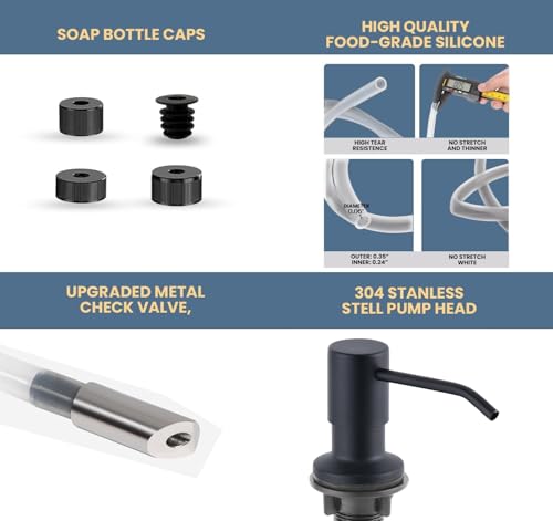 SBEN Built-in Kitchen Sink Soap Dispenser – Stainless Steel Pump, 17 oz Bottle and Extension Tube Kit 47", Upgraded Metal Check Valve, Countertop Hand Soap & Lotion Dispenser (Matte Black) - color: Matte Black