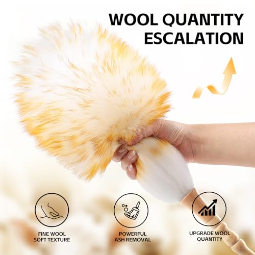 Lambswool Duster for Cleaning with Solid Wooden Handle Leather Hang Strap 19.6 inch Natural Feather Duster for Cleaning Ceiling Fans Window Blinds Computer Furniture(2 Pack) - size: 19.6Inch