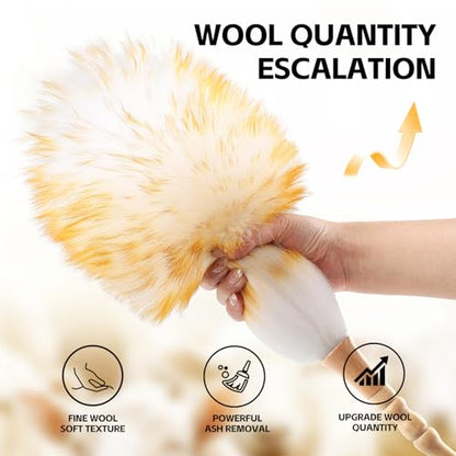 Lambswool Duster for Cleaning with Solid Wooden Handle Leather Hang Strap 19.6 inch Natural Feather Duster for Cleaning Ceiling Fans Window Blinds Computer Furniture(2 Pack) - size: 19.6Inch