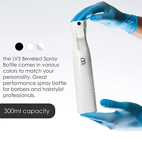 L3 Beveled Spray Bottle - Continuous Spray with a Fine Mist Pattern - Barber and Hair Stylist Supplies - Less Hand Fatigue Compared to Standard Bottles - Level Three Barber Spray - 300 ml (White) - color: White