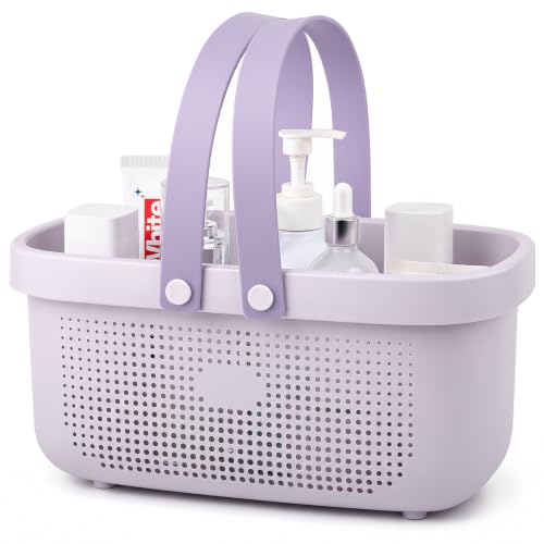 JiatuA Plastic Storage Basket with Handle Portable Shower Caddy Tote Organizer Basket Bin for Bathroom Kitchen Dorm Room Bedroom, ‌Purple - color: Purple, size: Large