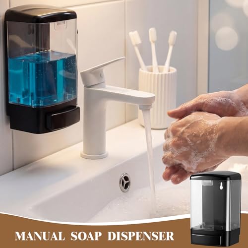 Hushee 8 Pcs Plastic Wall Mounted Soap Dispenser Commercial Manual Soap Containers Wall Dispenser for Kitchen Shower Hotel Liquid Shampoo Gel Chamber (33.8 oz 1000 ml,Black and Clear) - color: Black and Clear, size: 33.8 oz 1000 ml