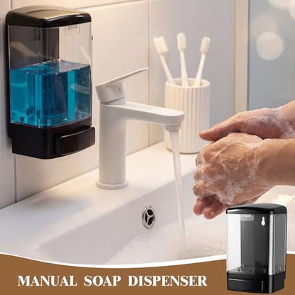 Hushee 8 Pcs Plastic Wall Mounted Soap Dispenser Commercial Manual Soap Containers Wall Dispenser for Kitchen Shower Hotel Liquid Shampoo Gel Chamber (33.8 oz 1000 ml,Black and Clear) - color: Black and Clear, size: 33.8 oz 1000 ml