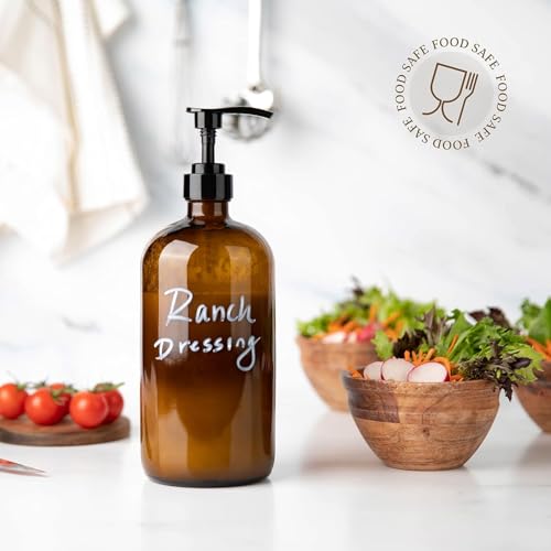 32 Ounce Glass Large Soap Dispenser - Refillable Shampoo and Conditioner Bottle with Pump for Shower and Bath - 1 Liter Shower Bottle- by Kitchentoolz - color: Amber, size: Pack of 1