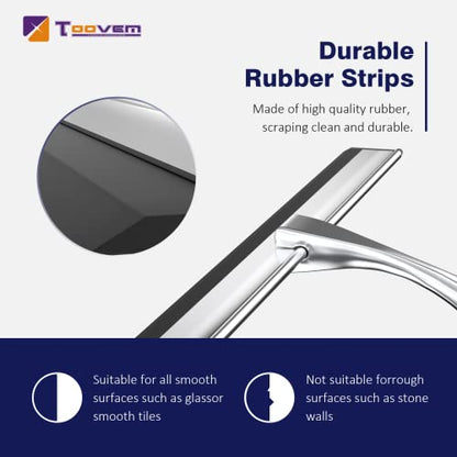 TOOVEM 14 Inch Shower Squeegee for Glass Doors, Window, Bathroom, Car Windshield, Shower Cleaning Tools with S Hook, Square Sticky Hook (Silver) - style: Silver 14 inch