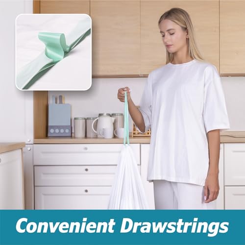 4 Gallon Drawstring Trash Bags - 0.5 Mil Strong - Small Garbage Bags - for Office Bathroom Kitchen - Individual, Unscented, White, 19" x 19", 60 Count - size: 1 Count (Pack of 60)