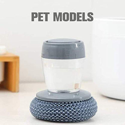 Soap Dispensing Palm Brush Washing Brush with Integrated Detergent Dispenser Steel Dish Scrubber soap Stop Cleaner Metal Sponge Household Kitchen Cleaning Twin