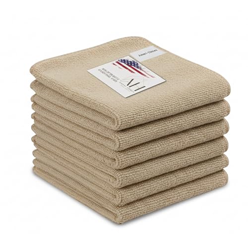 Ameri-Homes Microfiber Cleaning Cloths 12 x 12 Inches, 400 GSM Ultra Soft, Lint-Free & Scratch-Free, Highly Absorbent Towels for Car, Kitchen, Glass & Home Cleaning, Pack of 6 (Light Brown) - color: Light Brown