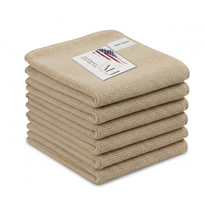 Ameri-Homes Microfiber Cleaning Cloths 12 x 12 Inches, 400 GSM Ultra Soft, Lint-Free & Scratch-Free, Highly Absorbent Towels for Car, Kitchen, Glass & Home Cleaning, Pack of 6 (Light Brown) - color: Light Brown