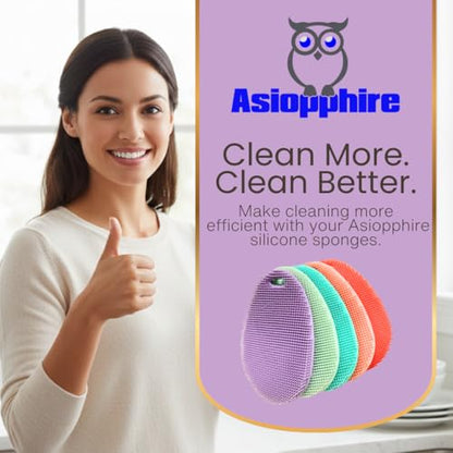 Silicone Sponge Dish Scrubber - Food Grade Silicone Dish Scrubber and Housecleaning - BPA Free Silicone Kitchen Scrubber [5 Pack Ovals Spring] - color: Spring