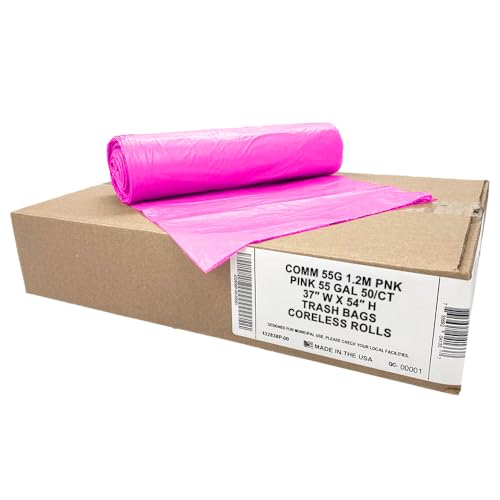 Ultrasac Heavy Duty 55 Gallon Pink Trash Bags - (Value 200 Pack) - 1.5 MIL equivalent Industrial Strength Plastic 37" x 54" for 50-55 Gal Cans -Fits Toter, Rubbermaid Brute, Carlislie Bronco etc. - color: Pink, style: 50-55 Gal, 1.5 Mil Equiv, 200 Count