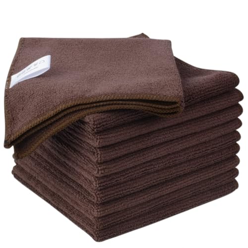 KinHwa Kitchen Washcloths for Dishes Absorbent Microfiber Dish Cloths Quick Dry Dish Rags with Poly Scour Scrub Side Ideal for Kitchen Cleaning (Brown, 12inchx12inch 10 Pack) - color: Brown, size: 12inchx12inch 10 Pack