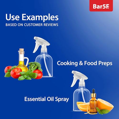 Bar5F Plastic Spray Bottle, 16 oz | Leak Proof, Empty, Clear, Trigger Handle, Adjustable Fine to Stream Output, Refillable, Heavy Duty Sprayer for Hair Salons & Spas, Household Cleaners, Cooking