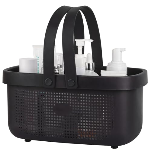 JiatuA Plastic Storage Basket with Handle Portable Shower Caddy Tote Organizer Basket Bin for Bathroom Kitchen Dorm Room Bedroom, Black - color: Black, size: Large